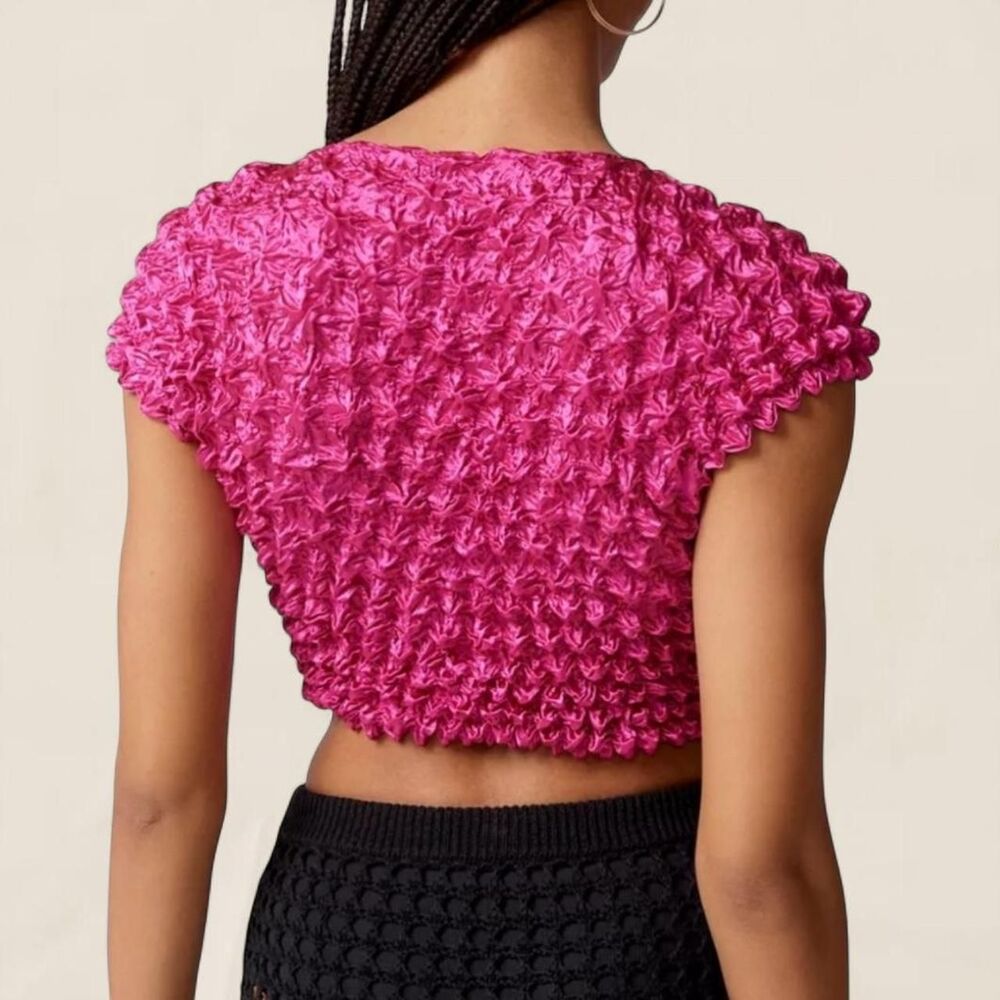 Urban Outfitters Hot Pink Popcorn Bubble Knit Tie Front Top| size OS - Picture 2 of 4